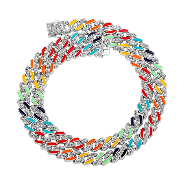 9mm Colorful Dripping Oil Cuban Prong Chain