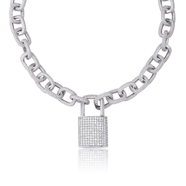 18mm Miami Cuban Chain Necklace With Lock Pendant