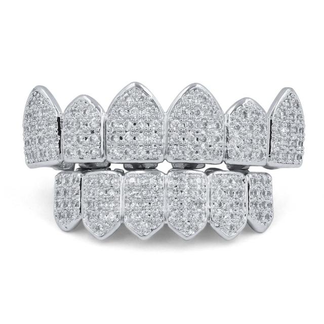 6 Top & 6 Bottom Micro Pave Cz Stones Teeth Grills Set