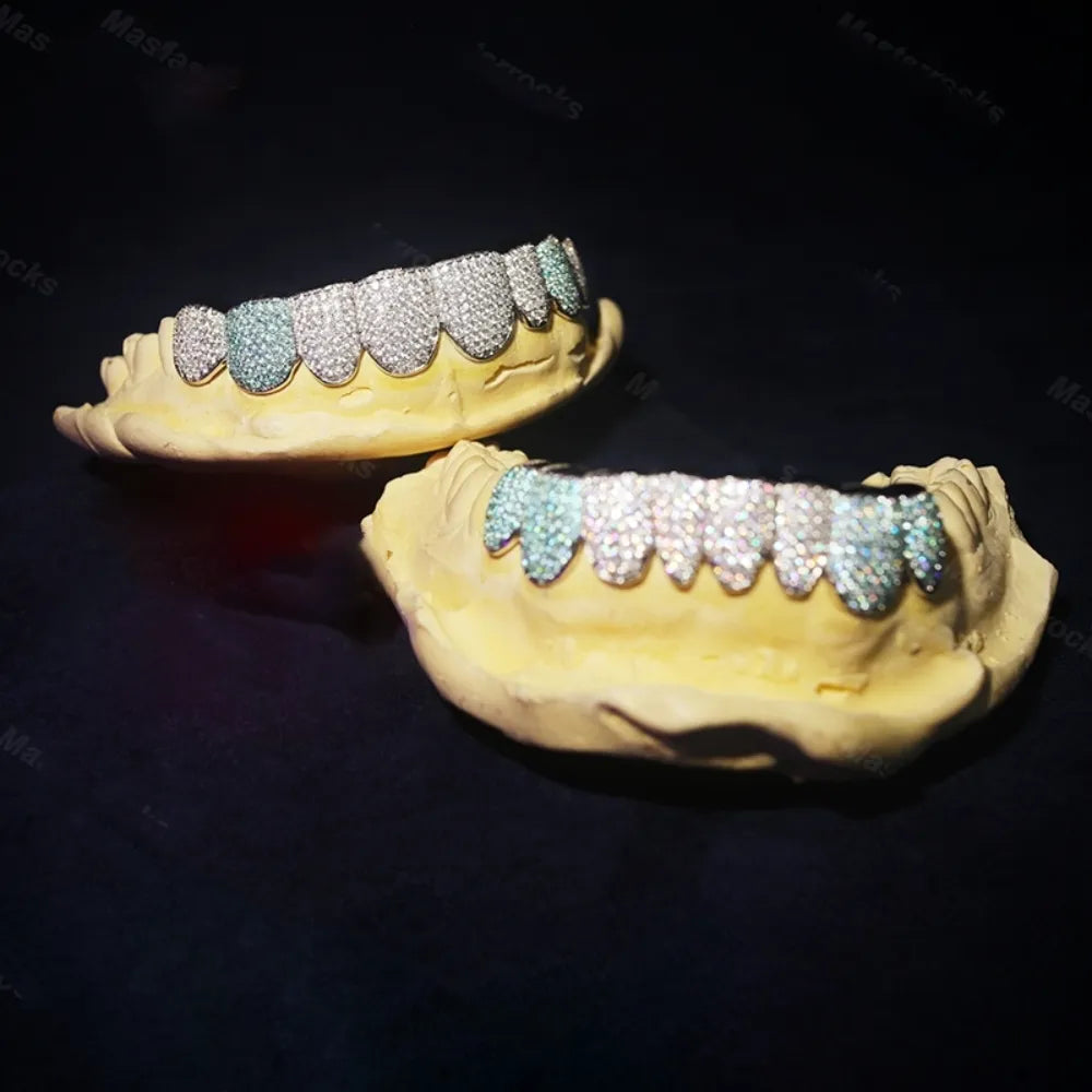 Buss Down Hiphop Jewelry 925 Sterling Silver Custom Diamond Grillz for Teeth Iced Out VVS Blue Moissanite Grillz