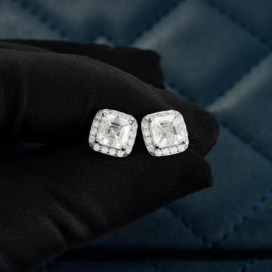 925 Sterling Sliver White Gold Hand Setting Iced Out Studs Vvs Moissanite Earring