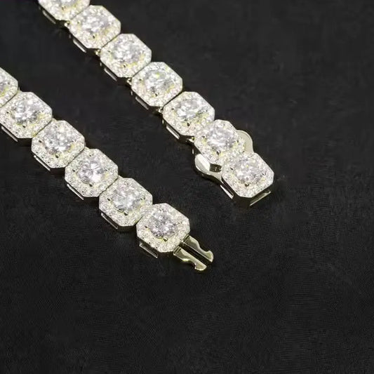 10mm Tennis Chain Cluster 925 Sterling Silver Pass Diamond Tester Hiphop Custom Moissanite