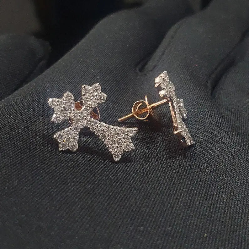 VVS Hiphop Iced Out Unisex Cross Earring 14K Gold Sparkling Moissanite Earrings