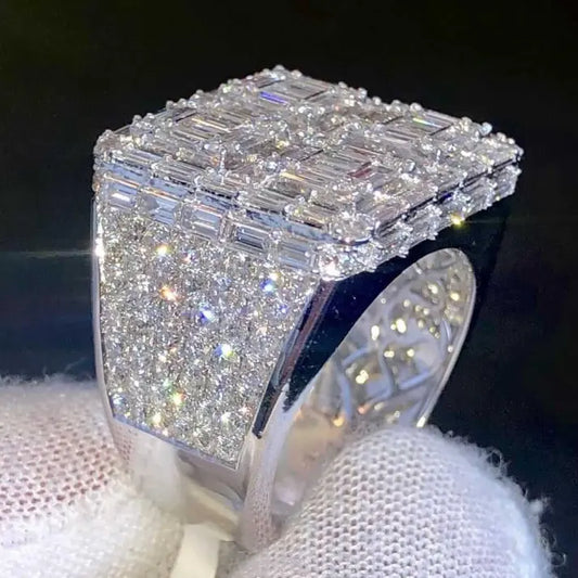 Hip Hop Moissanite Ring Mens Iced Out VVS White Gold S925 Custom Baguette Moissanite Ring