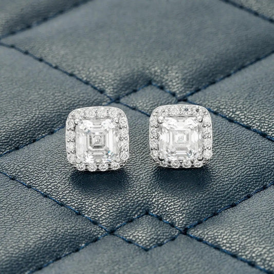 925 Sterling Sliver White Gold Hand Setting Iced Out Studs Vvs Moissanite Earring