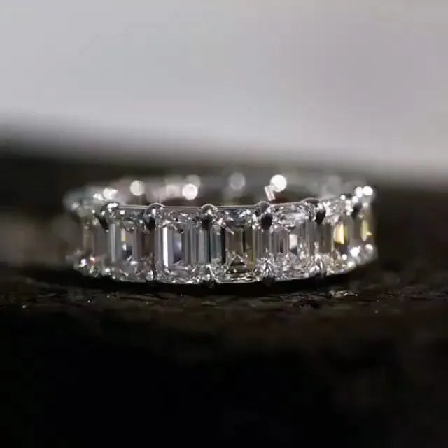 Popular Engagement Rings Men VVS Emerald Cut Eternity Timeless 925 Silver Custom Moissanite Rings