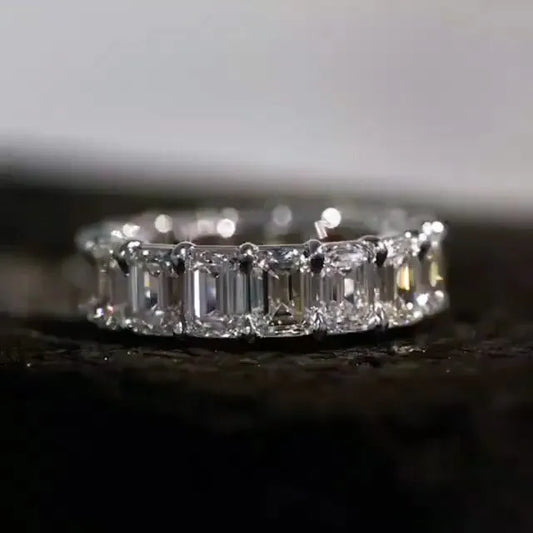 Popular Engagement Rings Men VVS Emerald Cut Eternity Timeless 925 Silver Custom Moissanite Rings