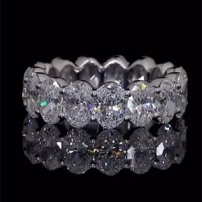 Hiphop Eternity Ring 3ct Oval Cut Iced Out 925 Sterling Silver White Gold Plated VVS Moissanite Ring