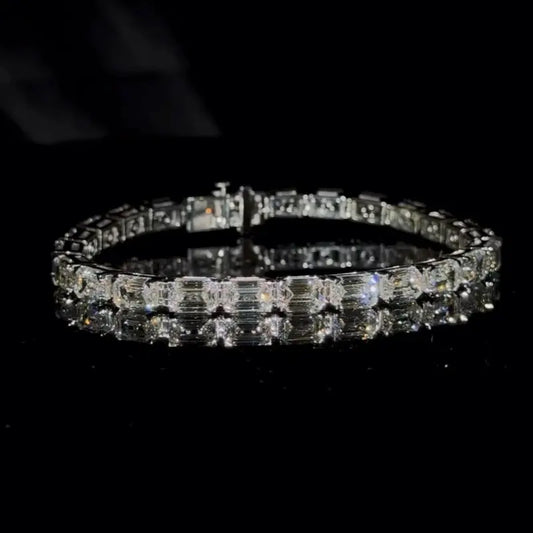 Moissanite Tennis Chain VVS Emerald Moissanite Iced Out Hiphop Bracelet 925 Silver Dazzling Tennis Bracelet