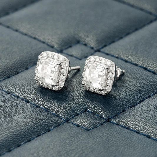 925 Sterling Sliver White Gold Hand Setting Iced Out Studs Vvs Moissanite Earring