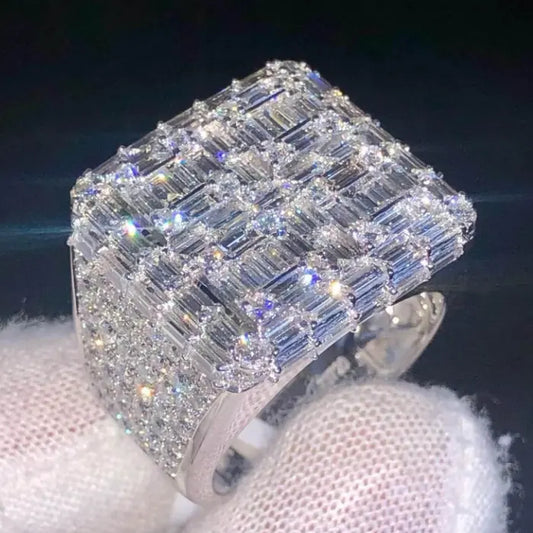 Hip Hop Moissanite Ring Mens Iced Out VVS White Gold S925 Custom Baguette Moissanite Ring