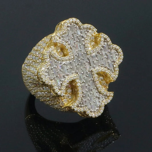 Gold Plated VVS Baguette Iced Out Hiphop Custom Cross Ring 925 Sterling Silver Bling Bling Moissanite Ring