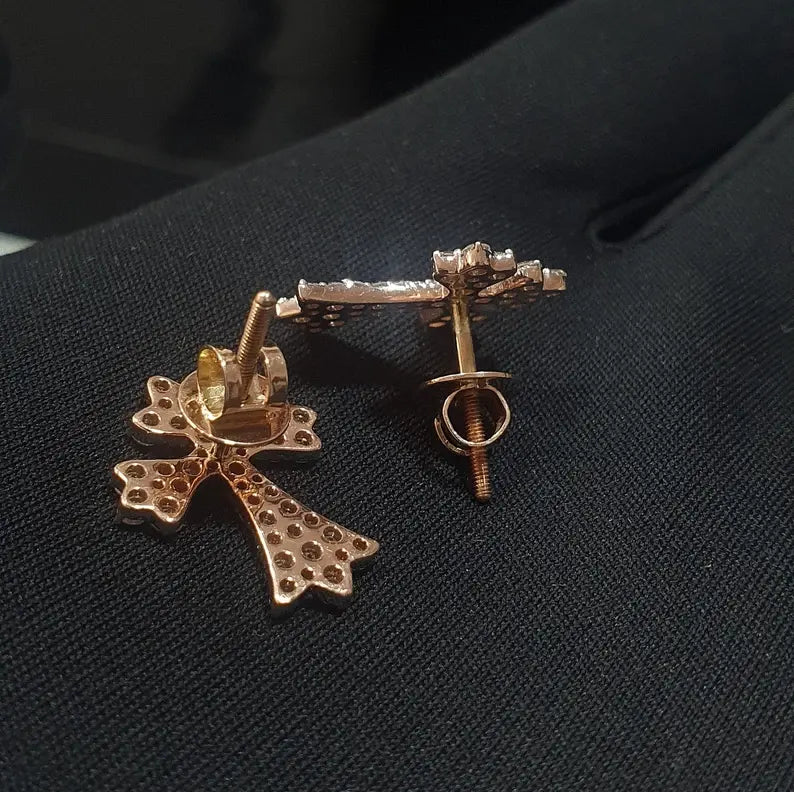 VVS Hiphop Iced Out Unisex Cross Earring 14K Gold Sparkling Moissanite Earrings