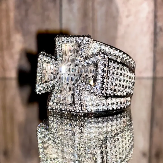 Hiphop Rock Cross Ring VVS Baguette Iced Out 925 Sterling Silver Buss Down Moissanite Ring
