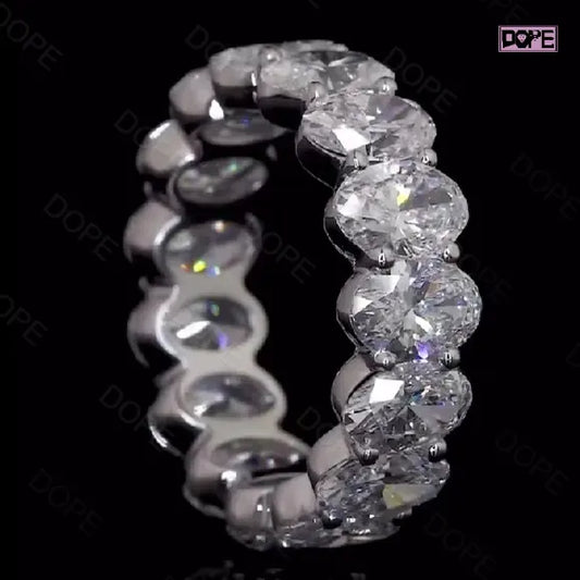 Hiphop Eternity Ring 3ct Oval Cut Iced Out 925 Sterling Silver White Gold Plated VVS Moissanite Ring