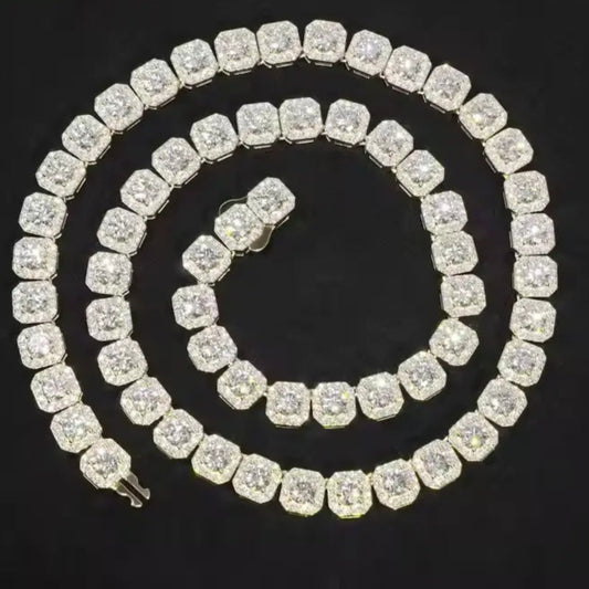 10mm Tennis Chain Cluster 925 Sterling Silver Pass Diamond Tester Hiphop Custom Moissanite