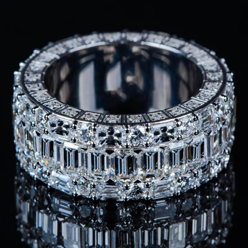 VVS Moissanite Iced Out Hiphop Men's Statement Ring Eternity 925 Sterling Silver Sparkling Moissanite Ring