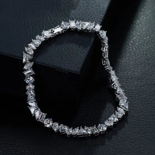 Different Shape Iced Out Hiphop 4mm Engagement Wedding Bracelet 18K White Gold Dazzling Moissanite Bracelet
