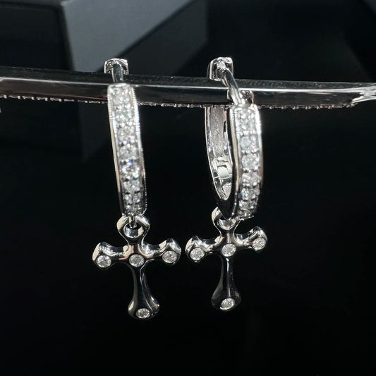 Earrings Custom Drop Cross 925 Silver Vvs Iced Out Moissanite Earrings