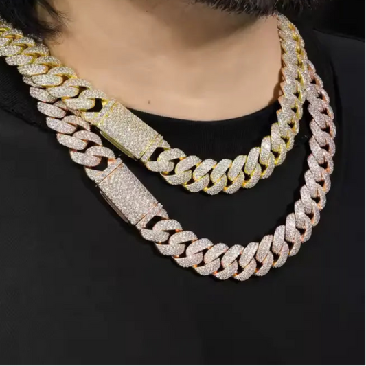 Hip Hop 20mm Cuban Link Chain Iced Out Big Pointer Gold Plating 925 Silver VVS Moissanite Cuban Chain