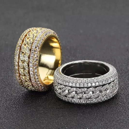 VVS Moissanite Iced Out Hiphop Men's Statement Ring Eternity 925 Sterling Silver Sparkling Moissanite Ring