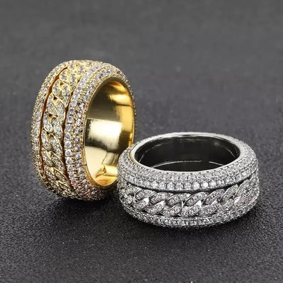 VVS Moissanite Iced Out Hiphop Men's Statement Ring Eternity 925 Sterling Silver Sparkling Moissanite Ring