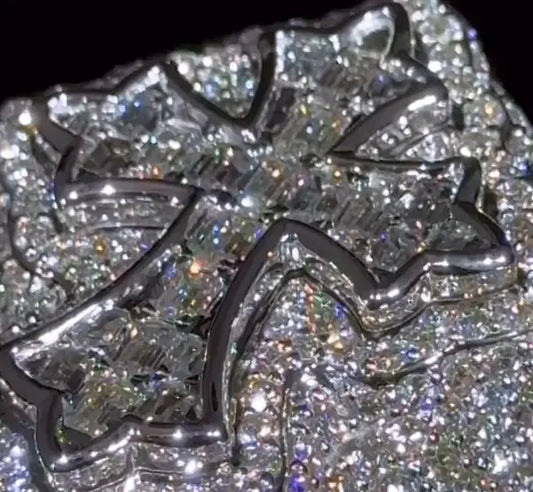 Baguette VVS Moissanite Hiphop Iced Out Cross Ring 925 Sterling Silver Buss Down Custom Moissanite Rings