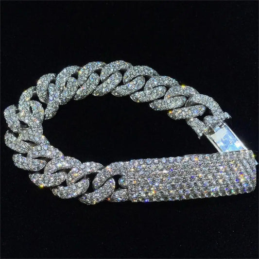 13MM VVS Moissanite Diamond 2 Rows Cuban Bracelet 925 Sterling Silver Hiphop Iced Out Moissanite Cuban Bracelet