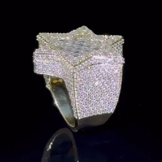 VVS Hiphop Iced Round Baguette Star of David Ring 925 Sterling Silver Buss Down Moissanite Ring