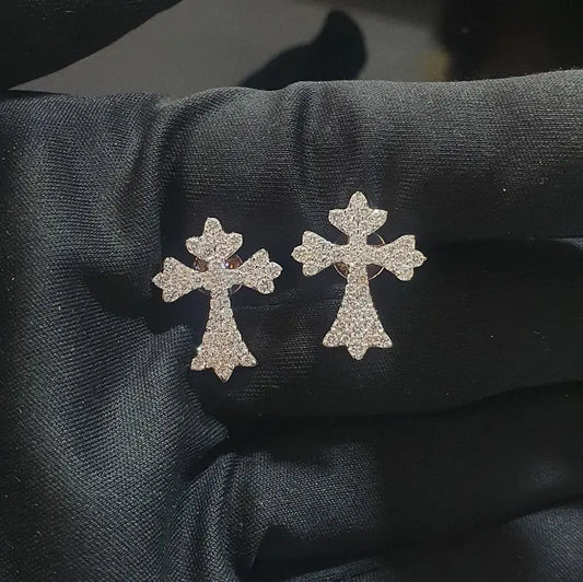 VVS Hiphop Iced Out Unisex Cross Earring 14K Gold Sparkling Moissanite Earrings