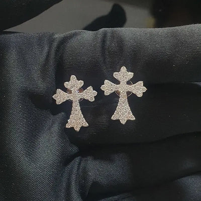 VVS Hiphop Iced Out Unisex Cross Earring 14K Gold Sparkling Moissanite Earrings