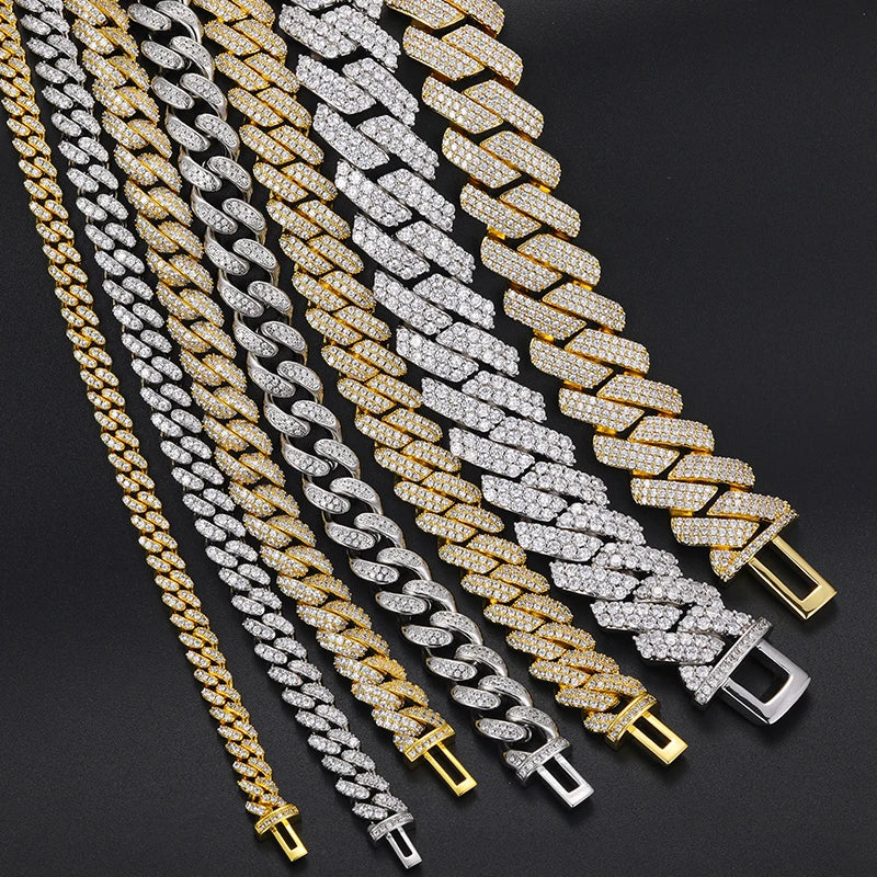 Iced Out Cuban Link Sterling Silver 925 With Moissanite, Length - 18in Necklace