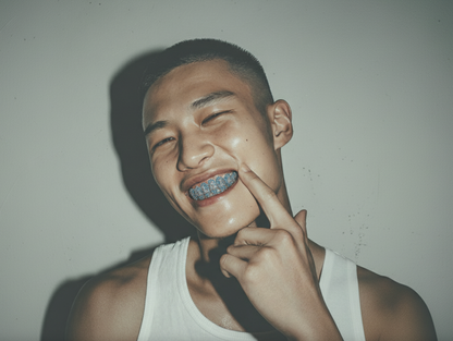 Shark Teeth 1414 Blue & White CZs Iced Out Fangs Top 8 & Bottom Grillz