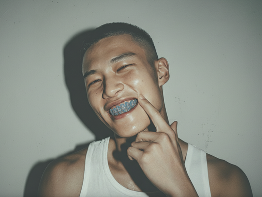 Shark Teeth 1414 Blue & White CZs Iced Out Fangs Top 8 & Bottom Grillz