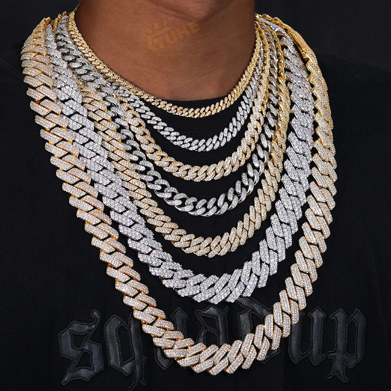 Iced Out Cuban Link Sterling Silver 925 With Moissanite, Length - 18in Necklace