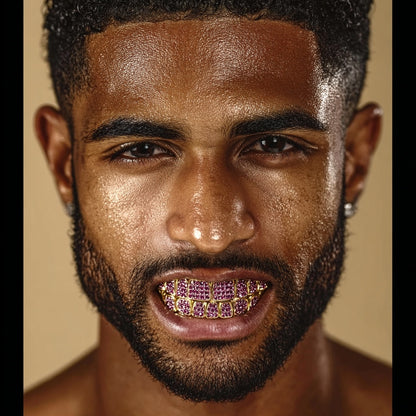 6 Teeth Purple Micro Pave CZ Grillz