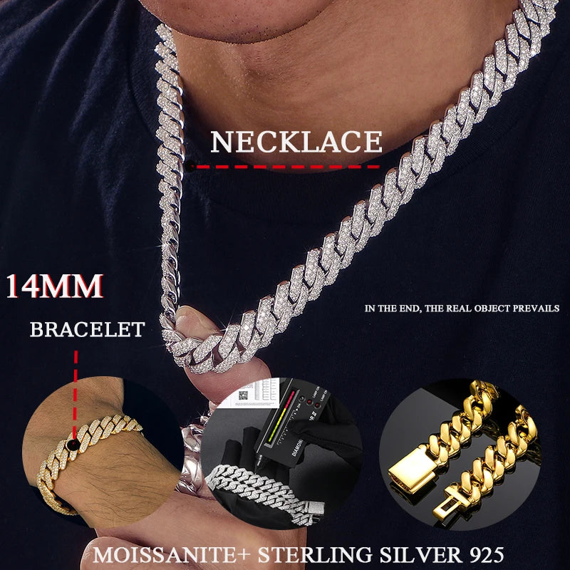 Iced Out Cuban Link Sterling Silver 925 With Moissanite, Length - 18in Necklace