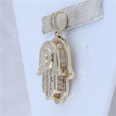 10K YELLOW GOLD BAGUETTE DIAMOND HAMSA CHARM PENDANT 3 CTTW