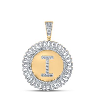 10K YELLOW GOLD ROUND DIAMOND I LETTER CHARM PENDANT 1-1/5 CTTW