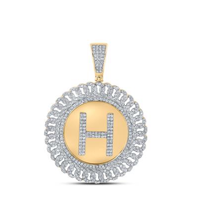 10K YELLOW GOLD ROUND DIAMOND H LETTER CHARM PENDANT 1-1/4 CTTW