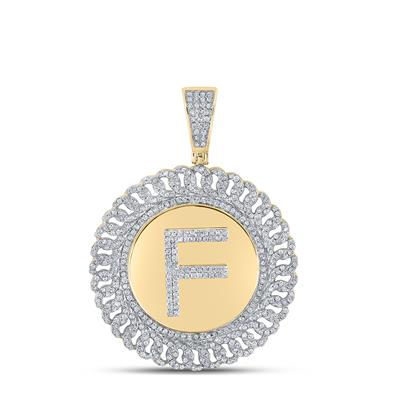 10K YELLOW GOLD ROUND DIAMOND F LETTER CHARM PENDANT 1-1/4 CTTW