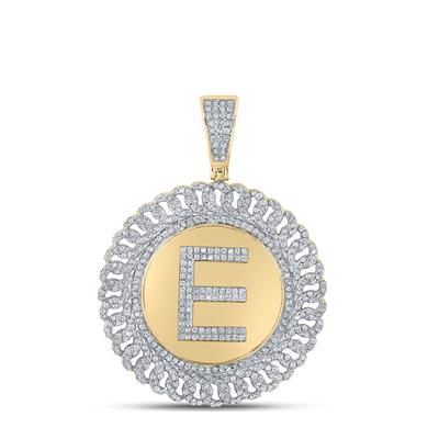 10K YELLOW GOLD ROUND DIAMOND E LETTER CHARM PENDANT 1-1/4 CTTW