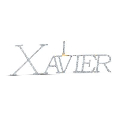 10K YELLOW GOLD ROUND DIAMOND XAVIER NAME LETTER CHARM PENDANT 1-1/2 CTTW