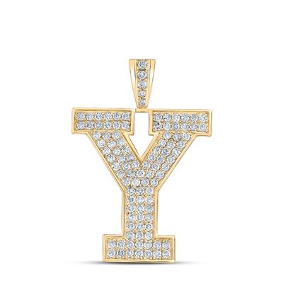 10K YELLOW GOLD ROUND DIAMOND Y INITIAL LETTER CHARM PENDANT 1-5/8 CTTW