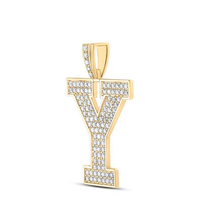 10K YELLOW GOLD ROUND DIAMOND Y INITIAL LETTER CHARM PENDANT 1-5/8 CTTW