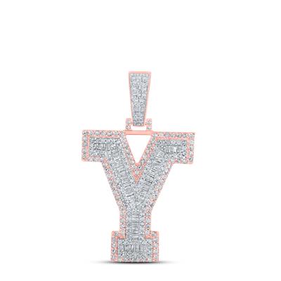 10K TWO-TONE GOLD ROUND DIAMOND Y INITIAL LETTER CHARM PENDANT 1-5/8 CTTW