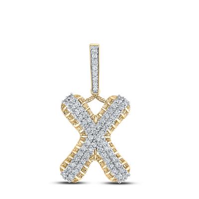 10K YELLOW GOLD ROUND DIAMOND X LETTER CHARM PENDANT 1-1/3 CTTW