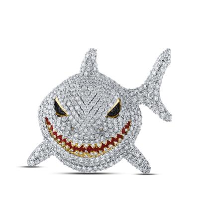 10K YELLOW GOLD ROUND DIAMOND SHARK CHARM PENDANT 9-1/3 CTTW
