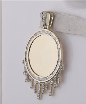 10K YELLOW GOLD BAGUETTE DIAMOND DRIPPING CIRCLE PICTURE MEMORY PENDANT 1-7/8 CTTW
