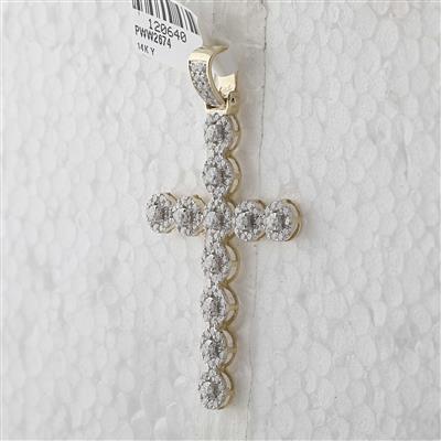 14K YELLOW GOLD ROUND DIAMOND CROSS CHARM PENDANT 2 CTTW